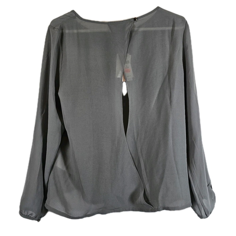 Banana Republic Womens Petite Large Gray Sheer Open Back Long Slv Top NWT - Picture 3 of 9